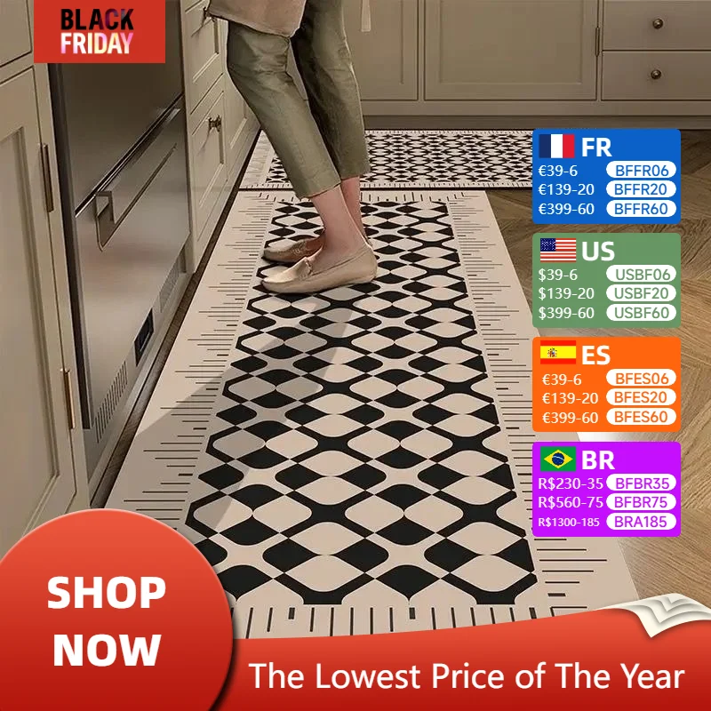 Carpet for Kitchen Anti-slip Oil-proof Floor Mat Pvc Leather Waterproof Rug High-end Light Luxury Long Home Decoration Foot Mats