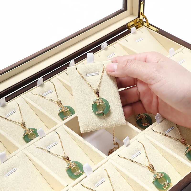 صندوق مجوهرات شفاف من الخشب الصلب، منظم كبير وخاتم وقلادة، حقيبة تخزين مبطنة بالمخمل، صندوق كنز رائع