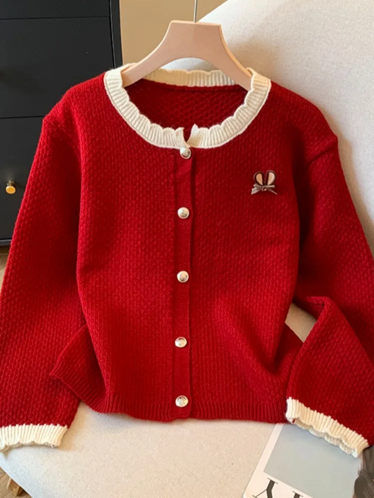 

Цветной вязаный свитер, пальто, женское свободное пальто, мягкая уютная осенне-зимняя верхняя одежда, корейская одежда с узлом для поездок на работу, Embelli...