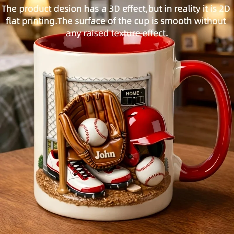 Personalized Baseball Mug Custom Name 11oz Ceramic Coffee Cup 2D Print Sport Design Gift for Son Boy Player Fan