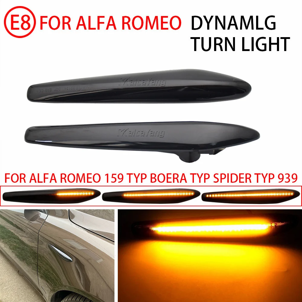 2Pcs LED Dynamic Side Marker Lights Arrow Turn Signal Blinker Lamps For Alfa Romeo 159 Sportwagon Boera Spider typ 939 2005-2012