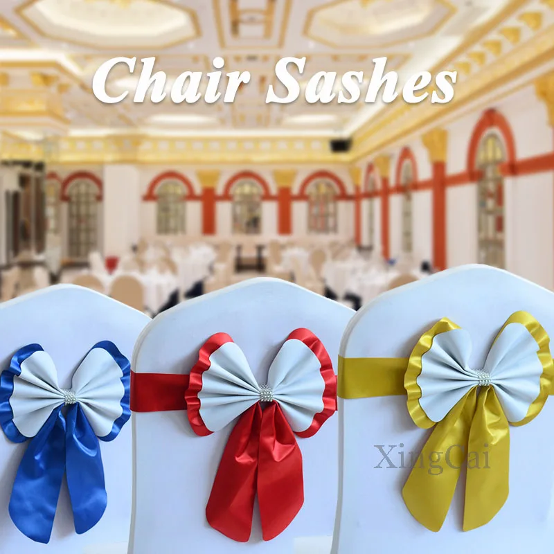 Elastic Stain Ribbon Chair Sashes Knot Cover Belt Bow For Hotel Banquet Wedding Birthday Party Events Festival Decorations 1Pcs