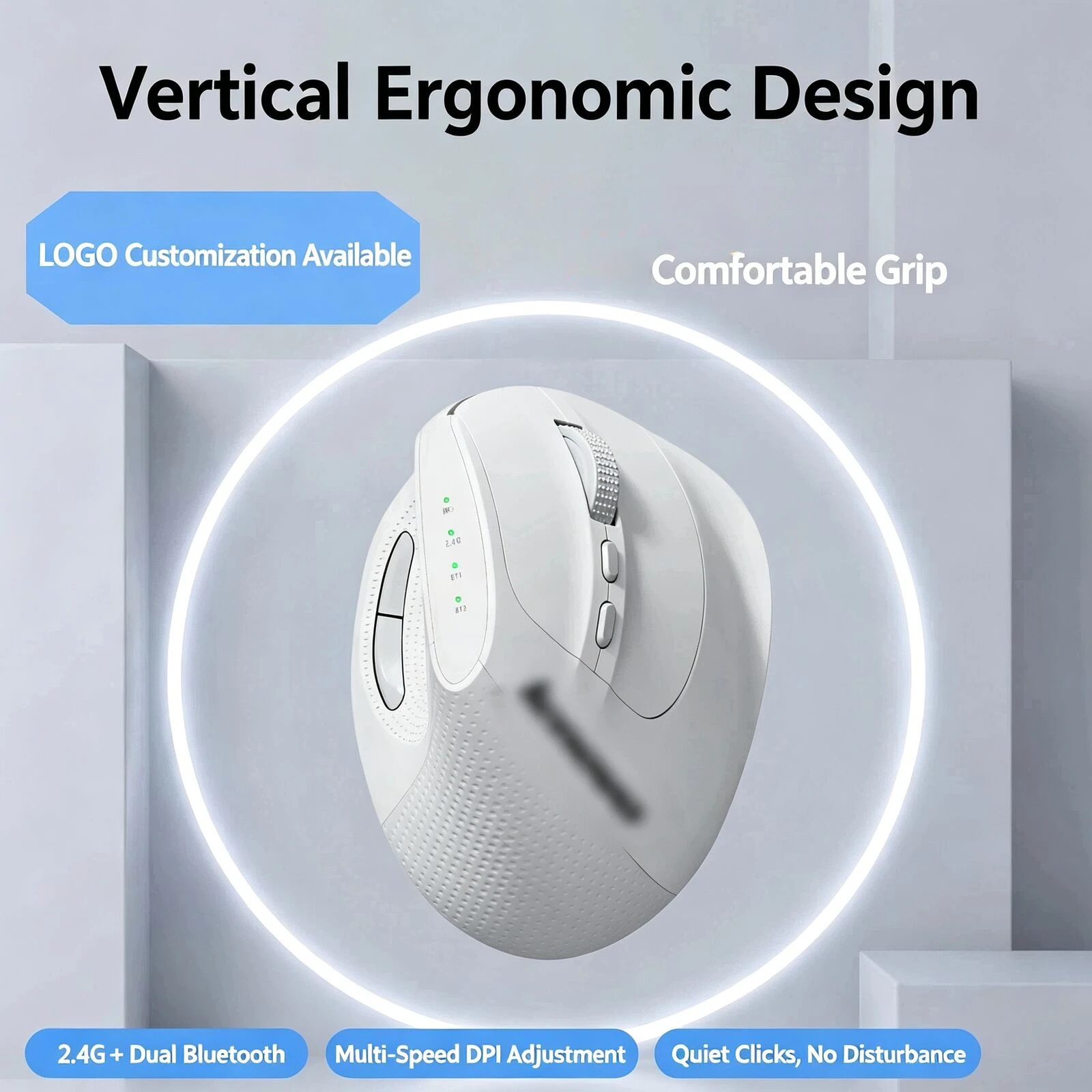 Vertical Mouse Dpi 4000 - เมาส์ไร้สายแนวตั้งตามหลักสรีรศาสตร์ 2.4G และบลูทูธคู่ 5.0/5.1 เมาส์ออปติคอลแบบเงียบ 7