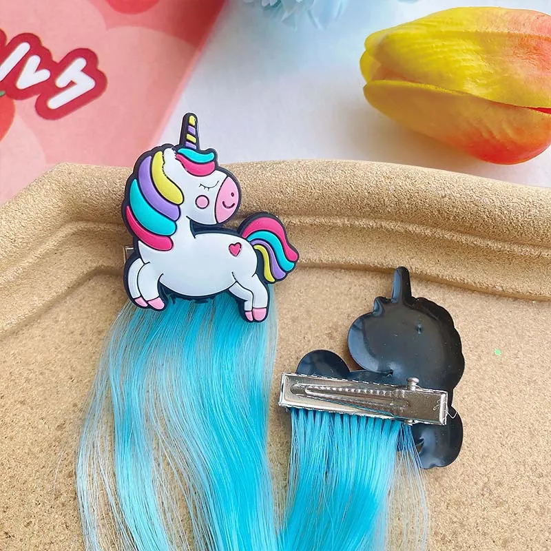 Children\'s Cartoon Unicorn Wig Hair Accessories Little Girl Colored Braided Hair Accessories Baby Holiday Party Pony Hair Clips