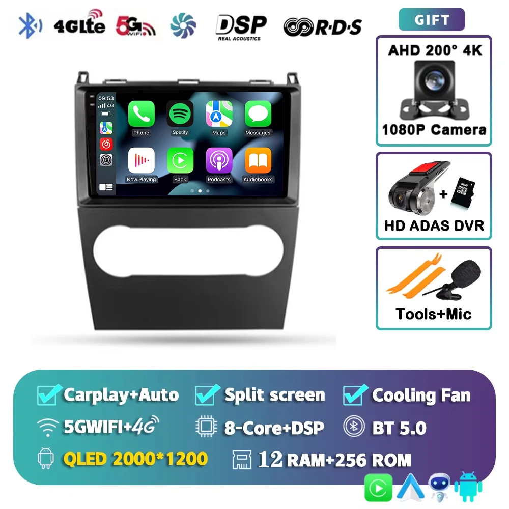 Voor Mercedes-Benz A-Klasse 2 W169 C169 2004 - 2012 2K 12+256 QLED Android 16 CarPlay autoradio multimediaspeler GPS stereo
