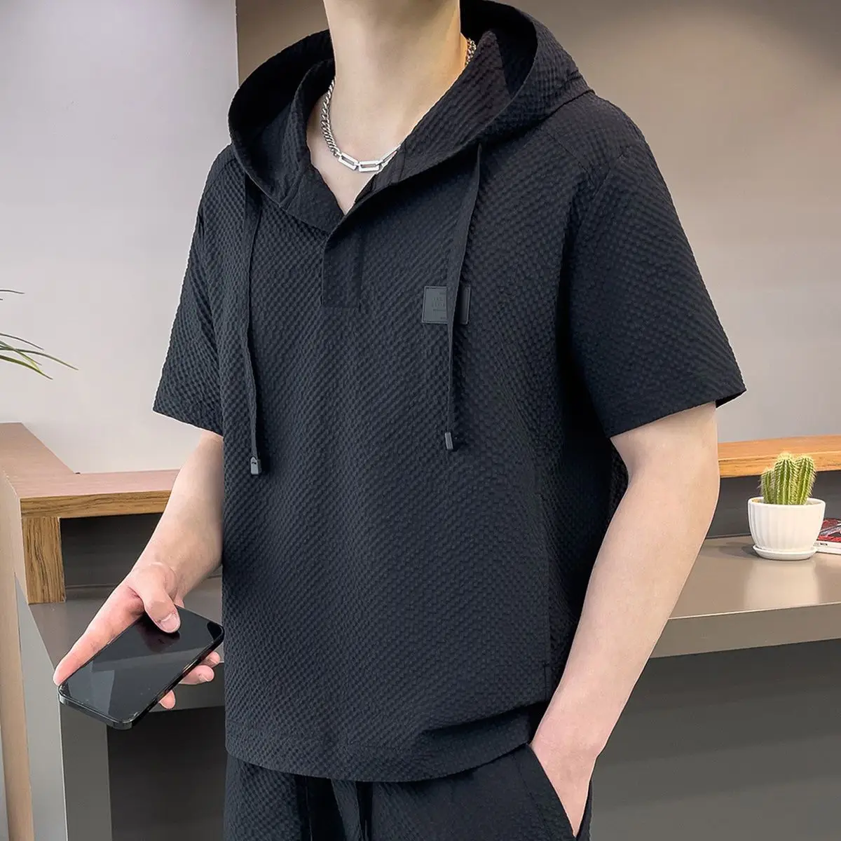 

Men's Summer Large Size 300 Pou Qui Dry Hoodie ort Sve orts Loose Two-Piece Set Casual Sportswear Hong Kong Sle