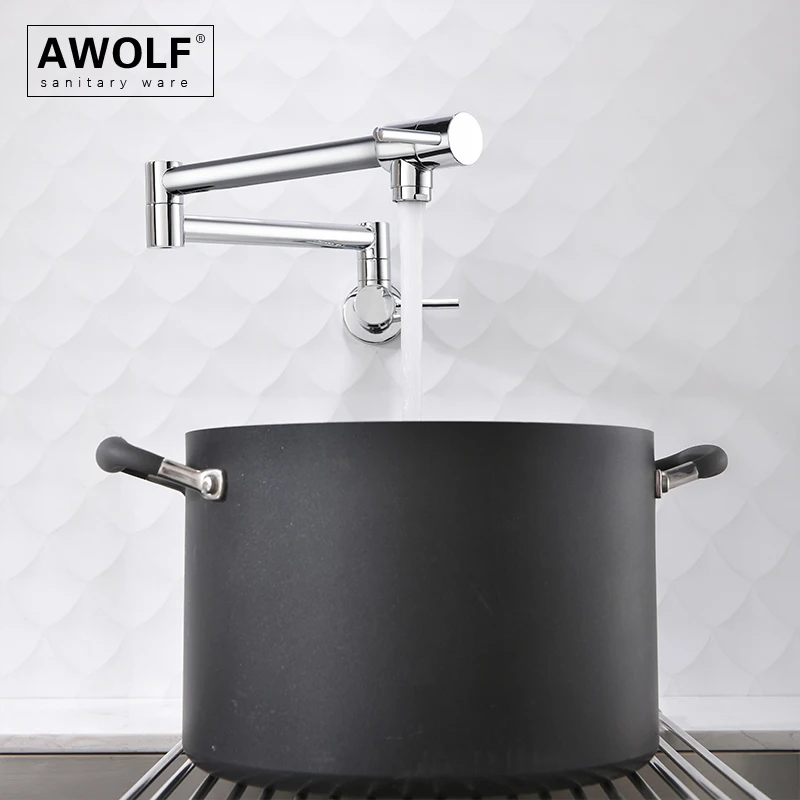 

Wall Mounted Folding Pot Filler Brushed Grey Kitchen Faucet Rose Gold Solid Brass 360 Degree Rotation Single Hole Sink Tap FW008