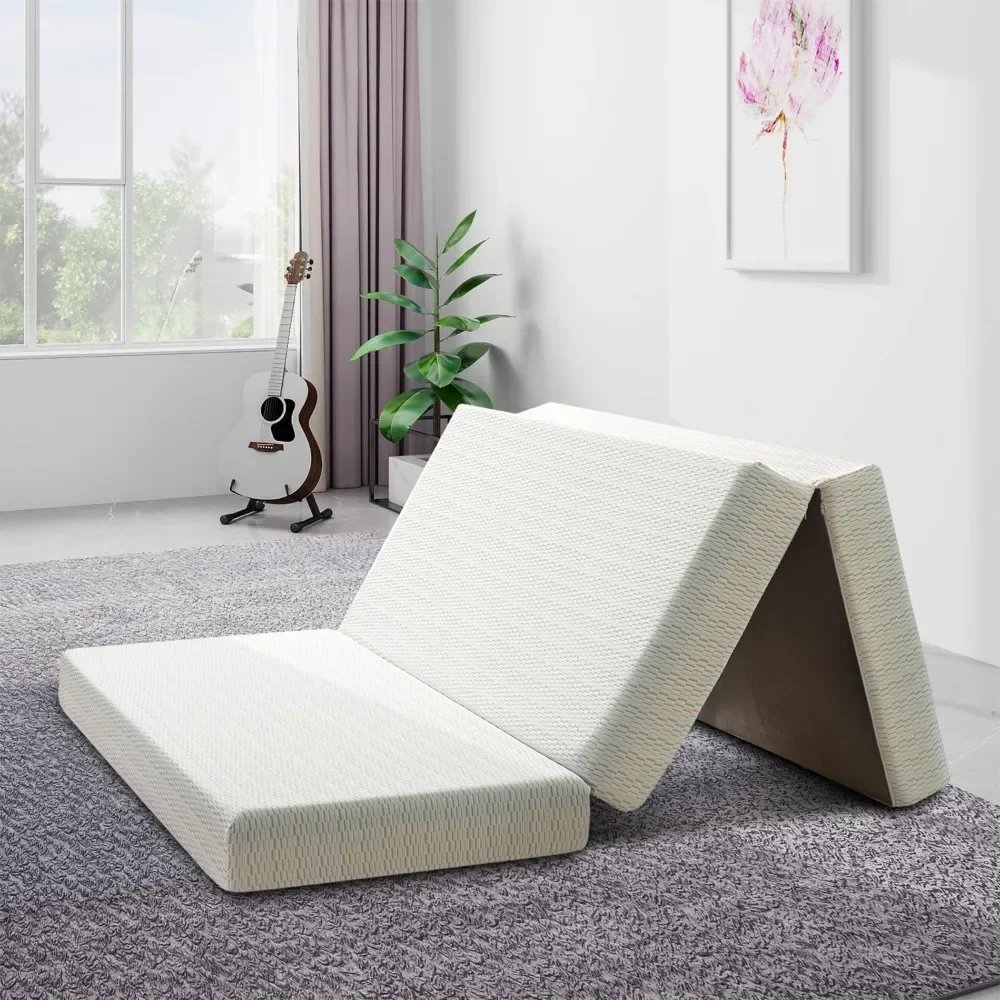 Folding Mattress 6 Inch Tri Folding Memory Foam Mattress Topper Queen Size Foldable Mattress with Washable Cover