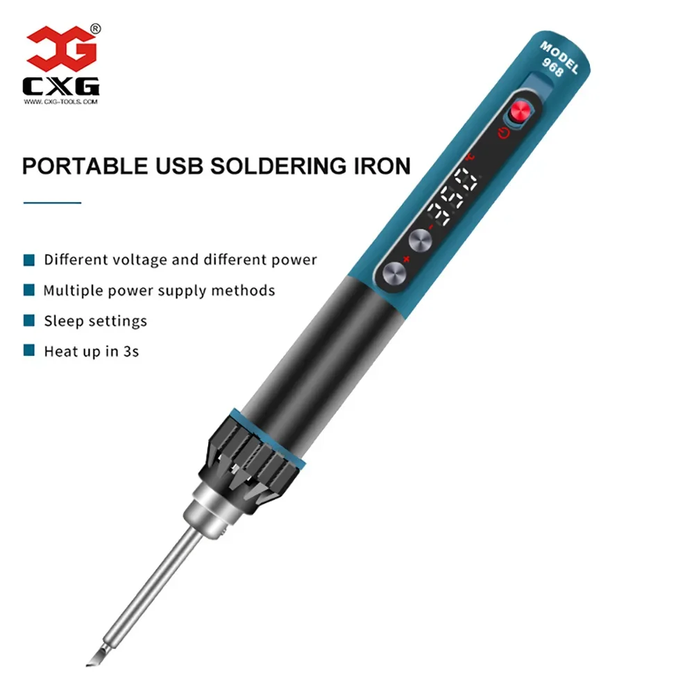 CXG 968 USB سبيكة لحام كهربائي صغير محمول قابل للتعديل درجة حرارة ثابتة وظيفة النوم LED عرض أدوات لحام 24 فولت 230 واط