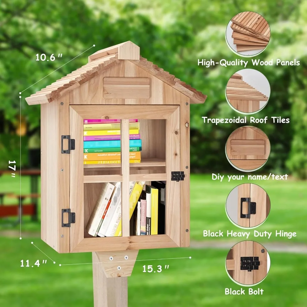 Kleine bibliotheekdoos Outdoor gratis bibliotheek met planken, trapeziumvormig dak Kleine bibliotheekdoos Gratis voor gemeenschaps-het-zelf