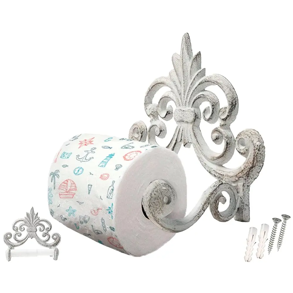 

Держатель для туалетной бумаги Fleur De Lis из чугуна – настенный диспенсер для салфеток – европейский винтажный дизайн – 7,28 x 6,29 x 3,74 дюйма