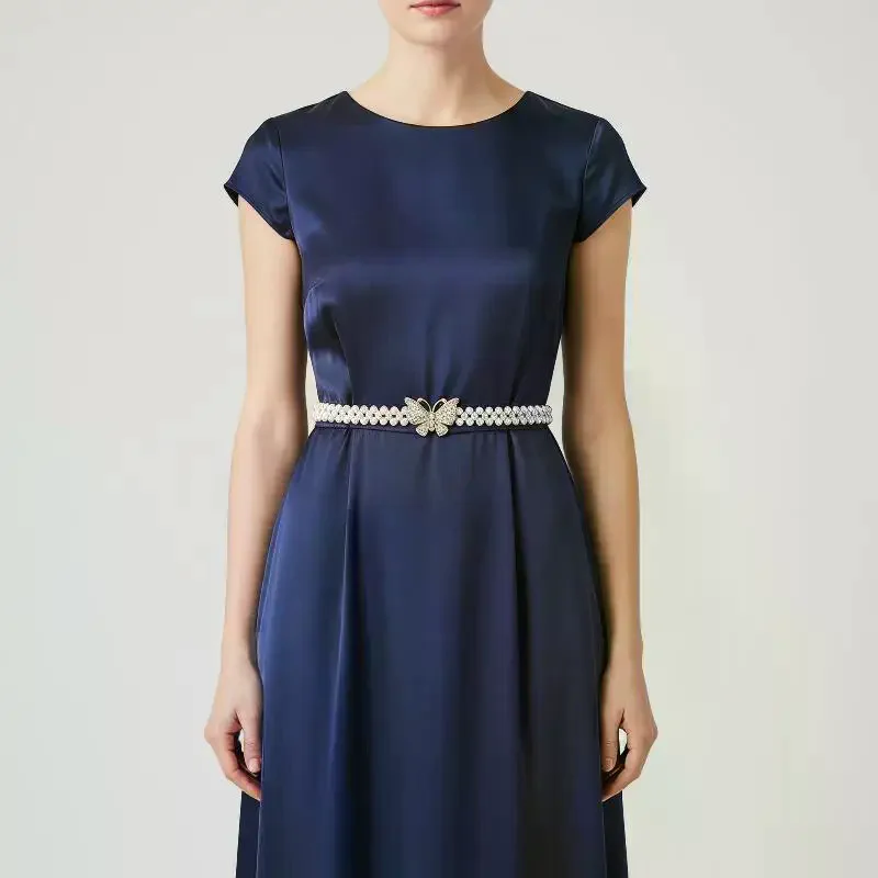 Elegant Pearl Waist Belt – Simple Rhinestone Waist Chain, Elastic Thin Waistband for Ladies