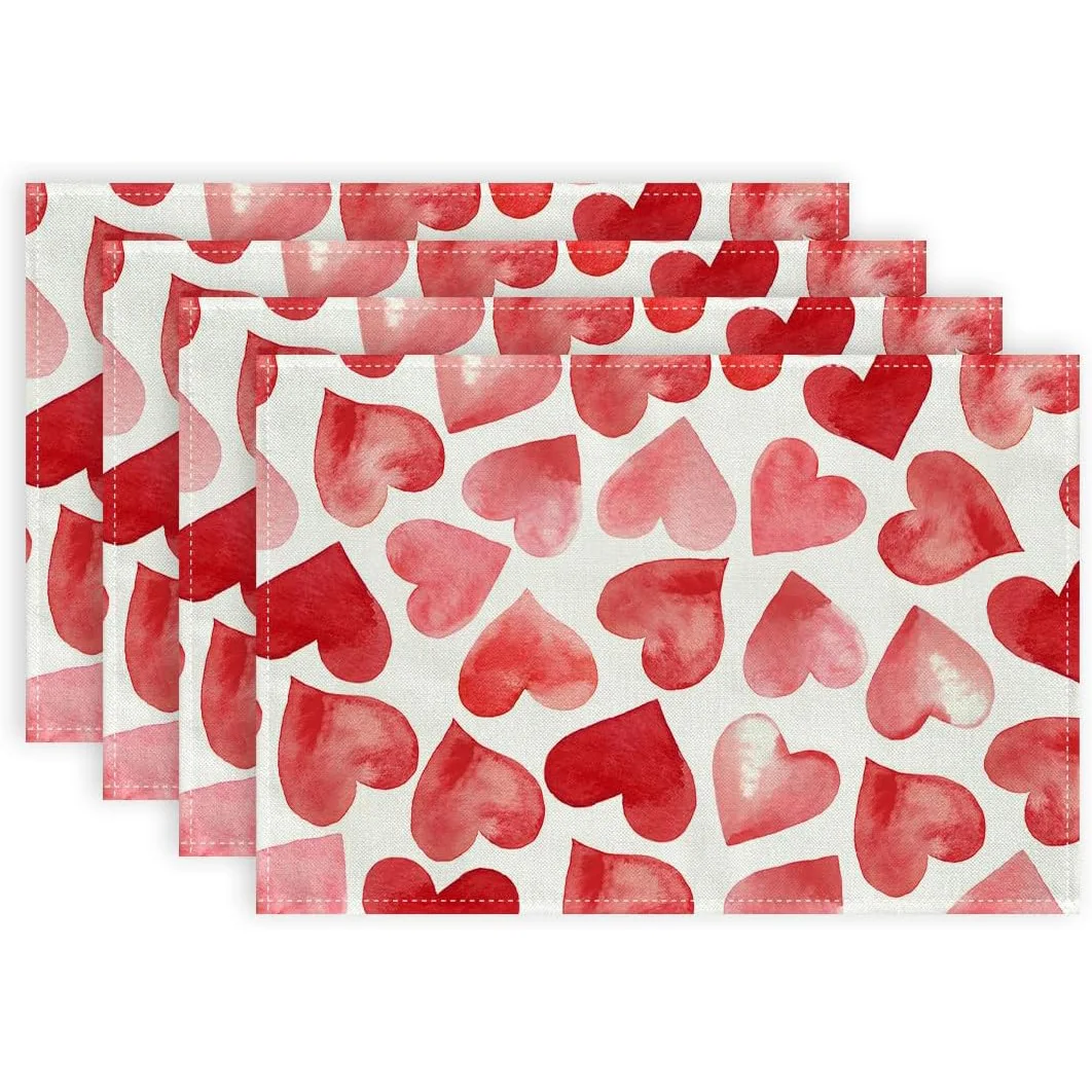 

1Pcs Valentine's Day Linen Table Mat Plate Cup Holder Heat Insulation Pad Atmosphere Decoration Dining Table Mat