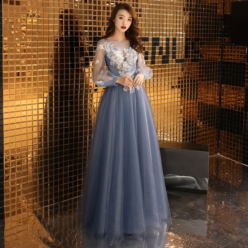 فستان سهرة للنساء 2025new نمط طويل مأدبة الجنية جو حالمة التخسيس كم طويل فستان الحفلات الاجتماع السنوي