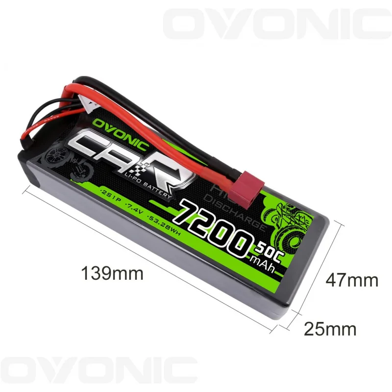 OVONIC 2s Lipo แบตเตอรี่ 50C 7200mAh 7.4V Lipo แบตเตอรี่ Dean-สไตล์ T สําหรับ 1/8 1/10 RC รถรถบรรทุกเรือยานพาหนะ