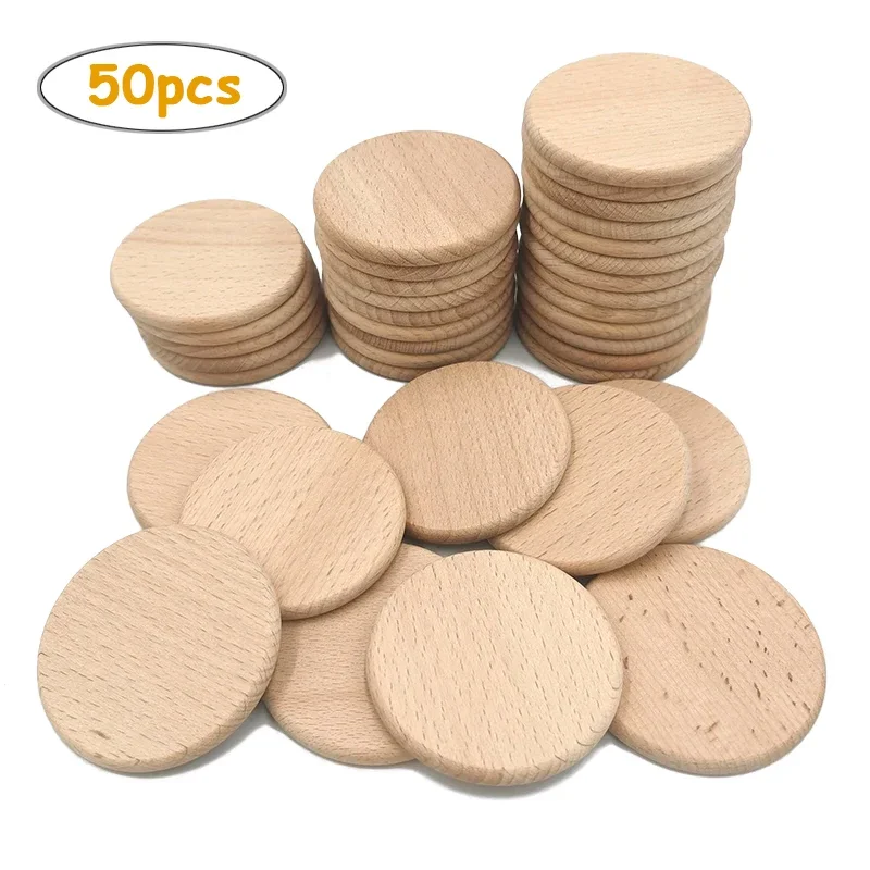 50pcs 7cm Unfinished Wood Blank Discs Coin Slices Tokens for DIY Craft Painting Home Decor Ornament