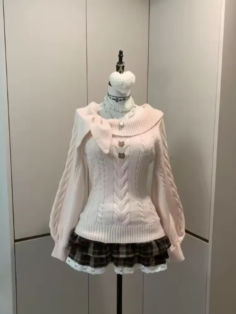 Preppy Style Sweet Knitted Sweater 2000s Aesthetic Gyaru Chic  New Autumn Korean Y2k Jumper Long Sleeve Coquette Knitwear view 4