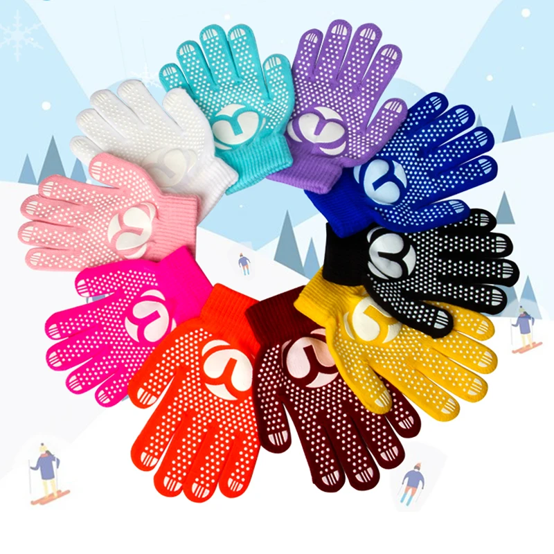 

Skating Gloves Anti Slip Hot Stamping Children's Adults Thick Figure Skating S/M/L Thick Ice Skates Adhesive Dot Skate Gloves