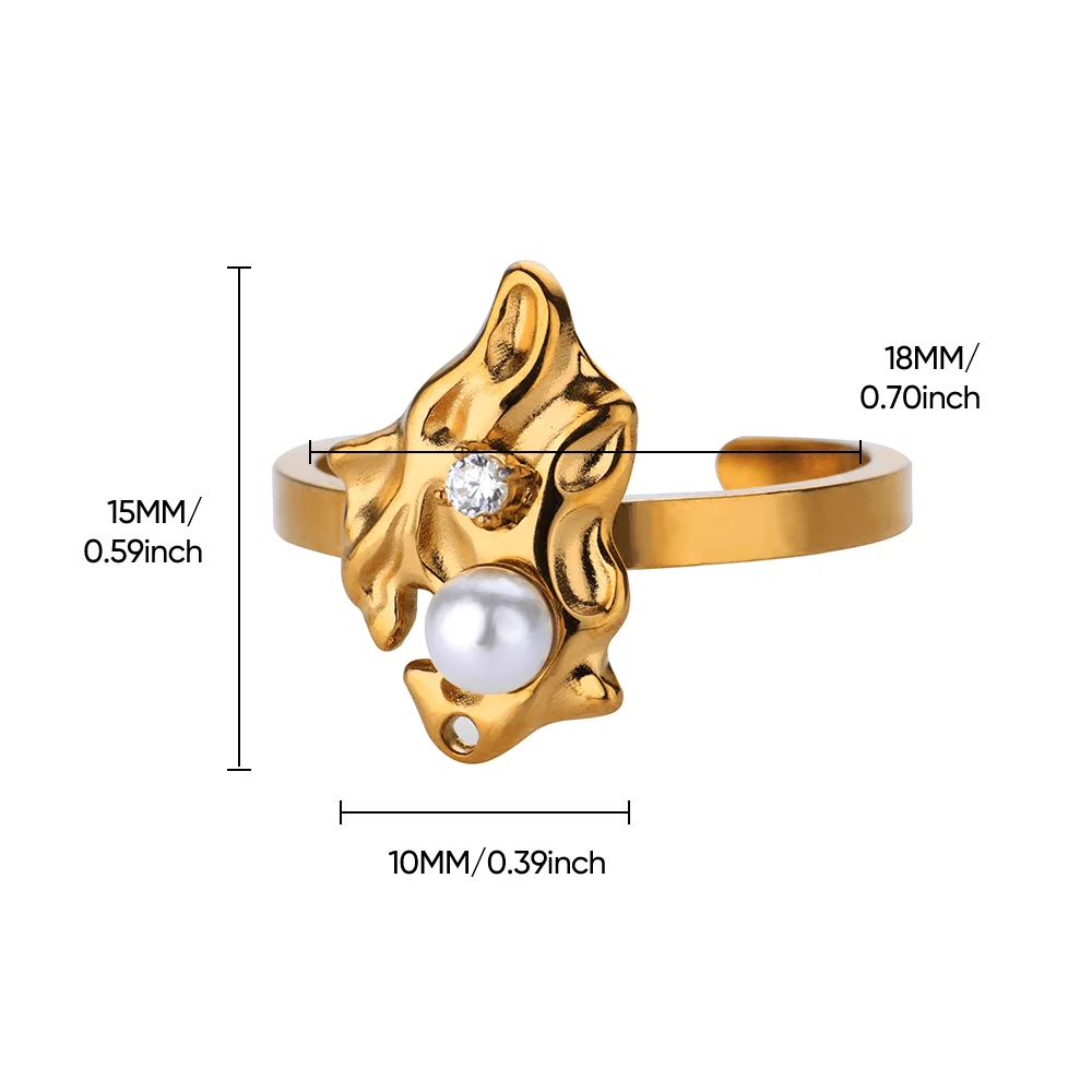 Zircon Pearl Irregular Rings For Women Gold Color Stainless Steel Opening Geometric Ring Party Christmas Wedding Jewelry Gift