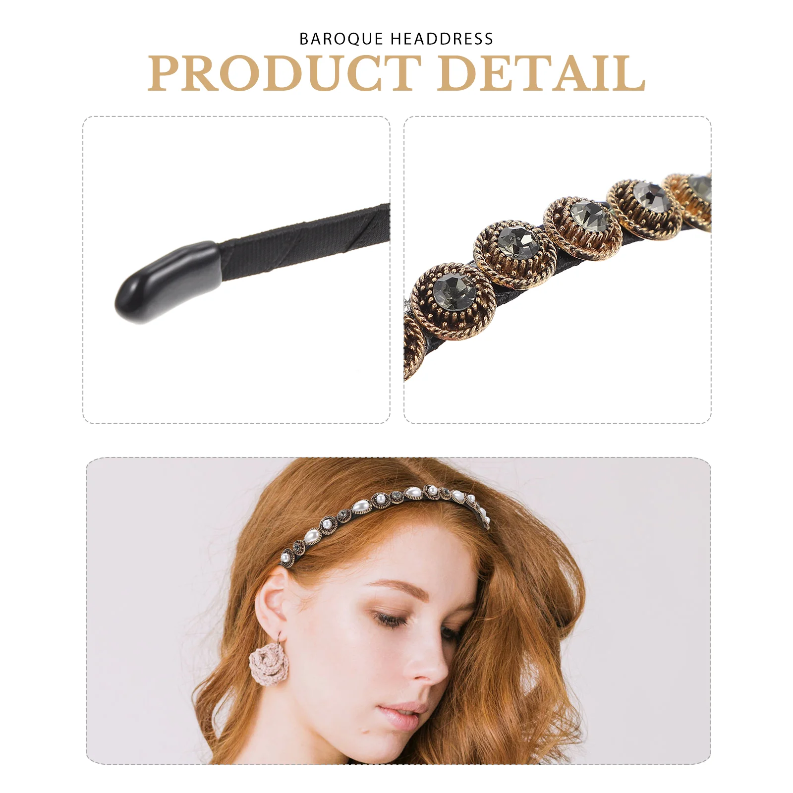 3 ชิ้น Baroque แถบคาดศีรษะ Rhinestone Headbands สําหรับผู้หญิงสตรีที่ละเอียดอ่อน Headdresses เจ้าสาววินเทจ