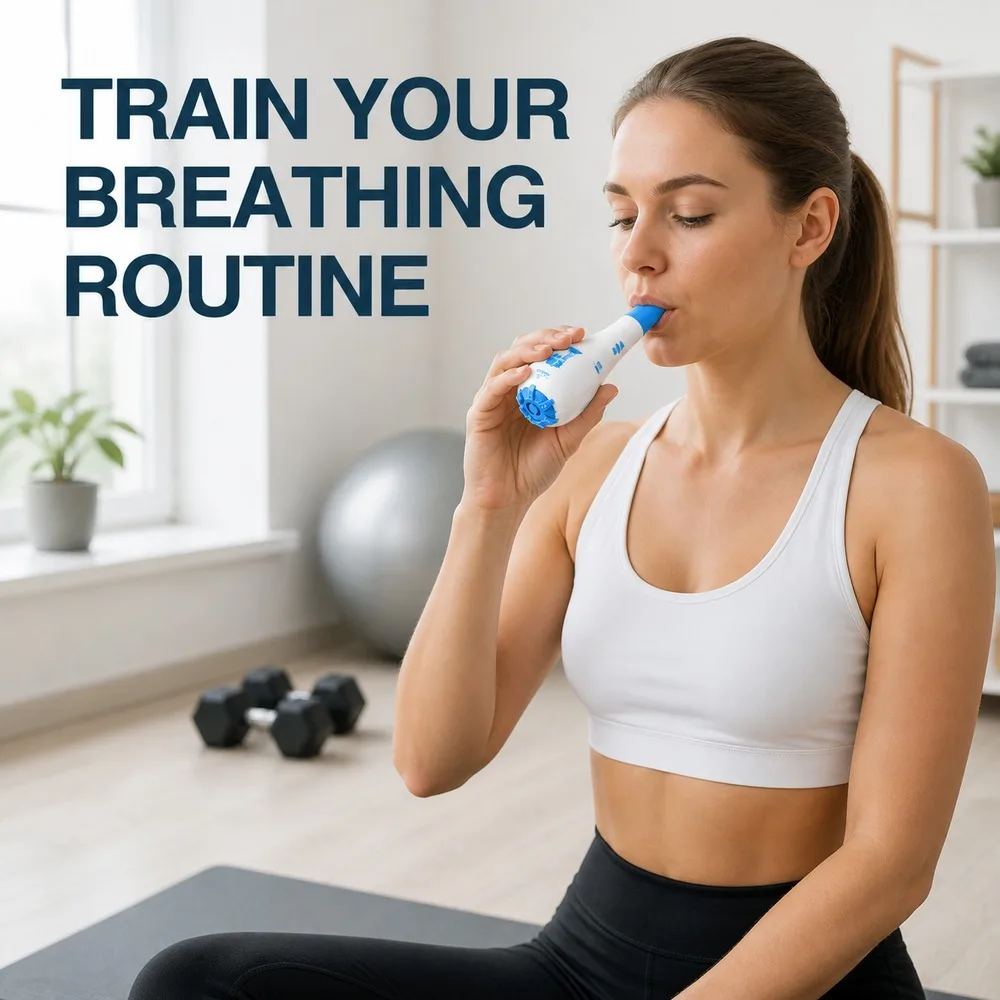 Portable Respiratory Muscle Training Device Adjustable Inhale Exhale Resistance Breathing Exerciser for Daily Fitness Use