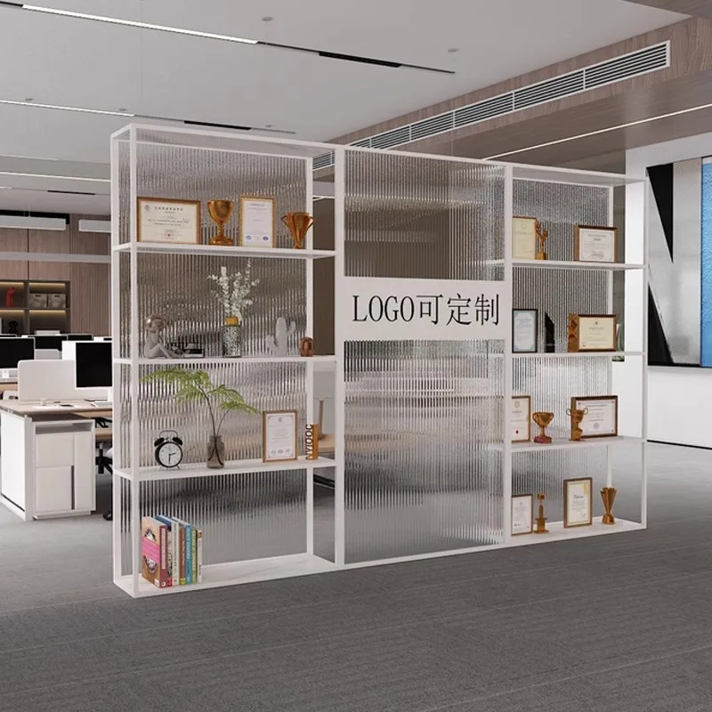 

Company front desk logo shelf screen door entrance porch cabinet office entry glass blocking partition decoration