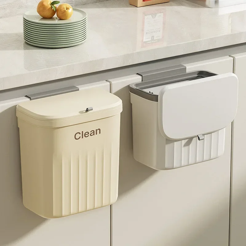 

8.5/12L Kitchen Trash Can With Lid Wall Mounted Hanging Trash Bin Garbage Can for Cabinet Under Sink Waste Garbage Compost Bin