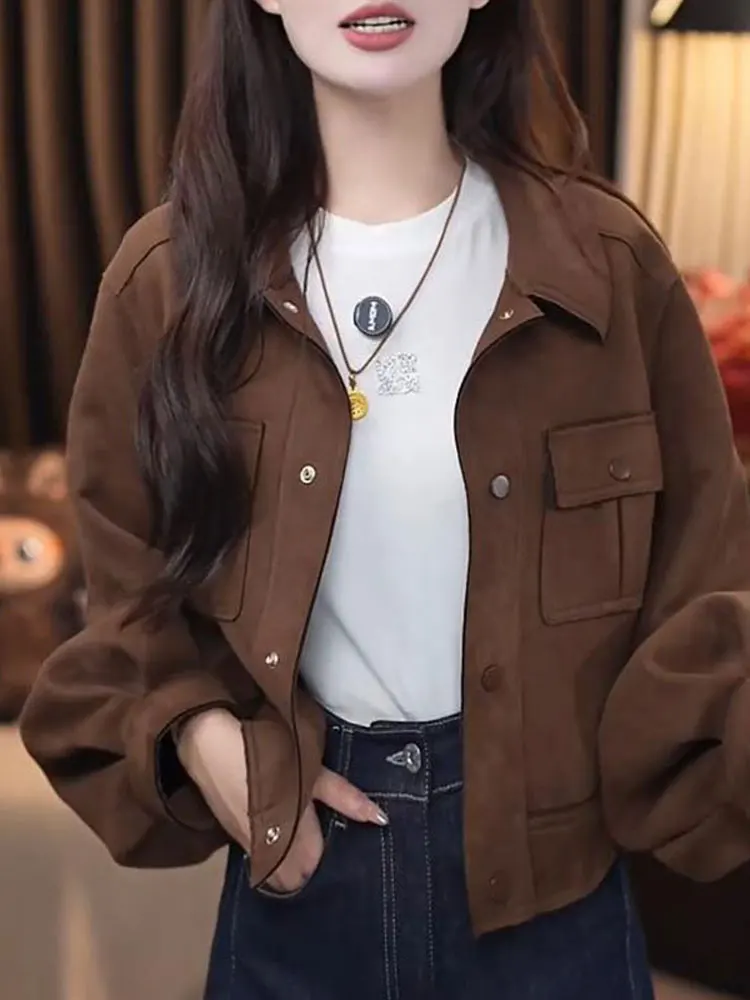 

Женский короткий кардиган-жакет свободного кроя, повседневный, весна-осень, новинка, модный топ, женская одежда