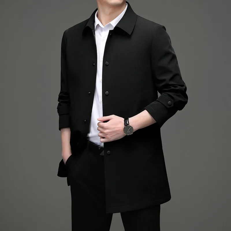 High quality Solid Trench Coats Mens Business Casual Fashion Wild Trench Turn-Down Collar Slim Trench Coat Male