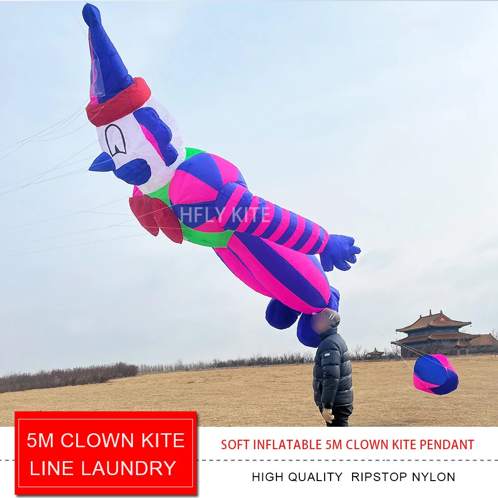 HFLY New Arrival Large 5m Clown Kite Line Laundry for Adults High Quality 40D Nylon Cartoon Show Kites Pendant