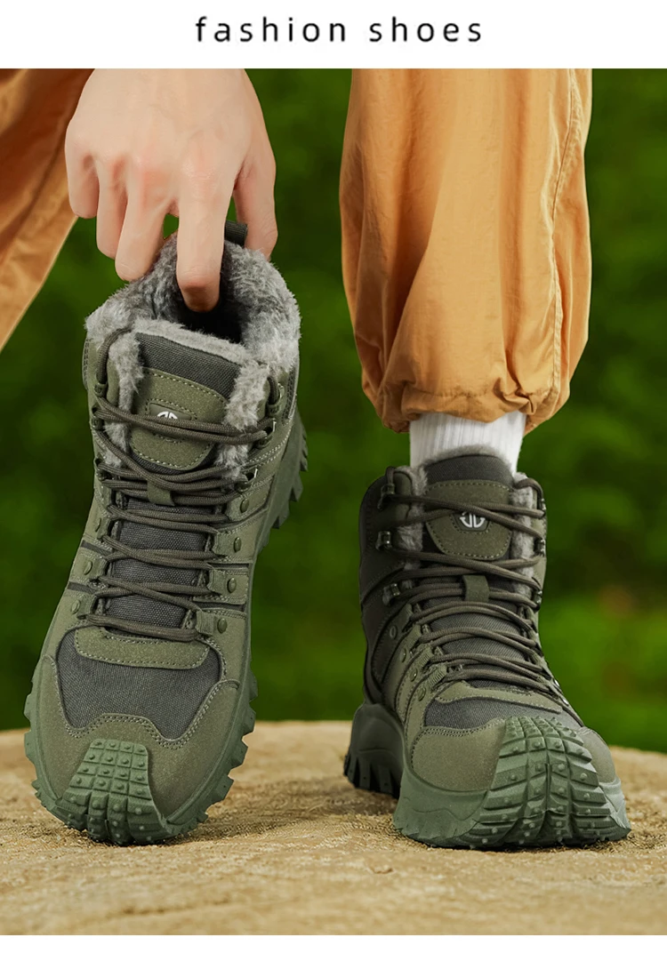 Winter-Essentials Schneestiefel, Outdoor-Wanderstiefel mit Fleecefutter, Warme Herren-High-Top Rutschfeste Wanderschuhe – Detail 13