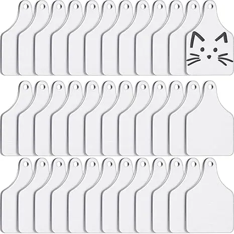 

25 Pieces Metal Cow Tag Blank Metal Stamping Blanks Aluminum Tiny Blank Cattle Ear Tag with Hole for Handmade Number Dog Name ID