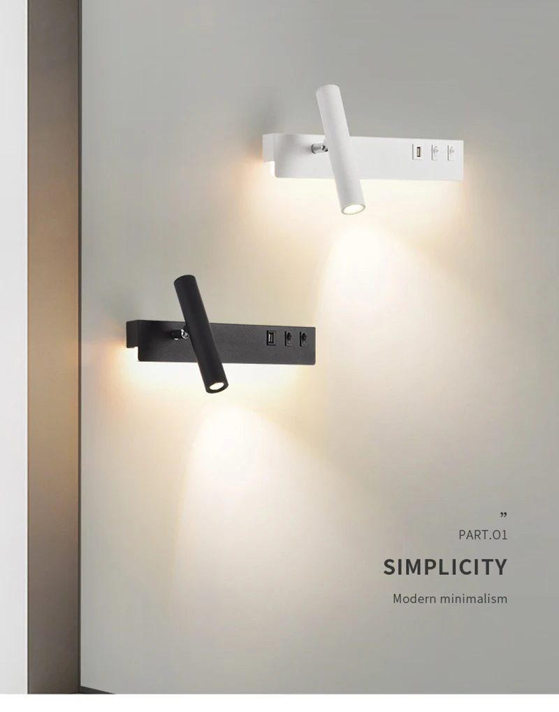 Bedside Reading Wall Lamp Nordic Modern LED Wall Light With Switch USB Indoor Lighting Room Decor For Bedroom Living Room Sconce