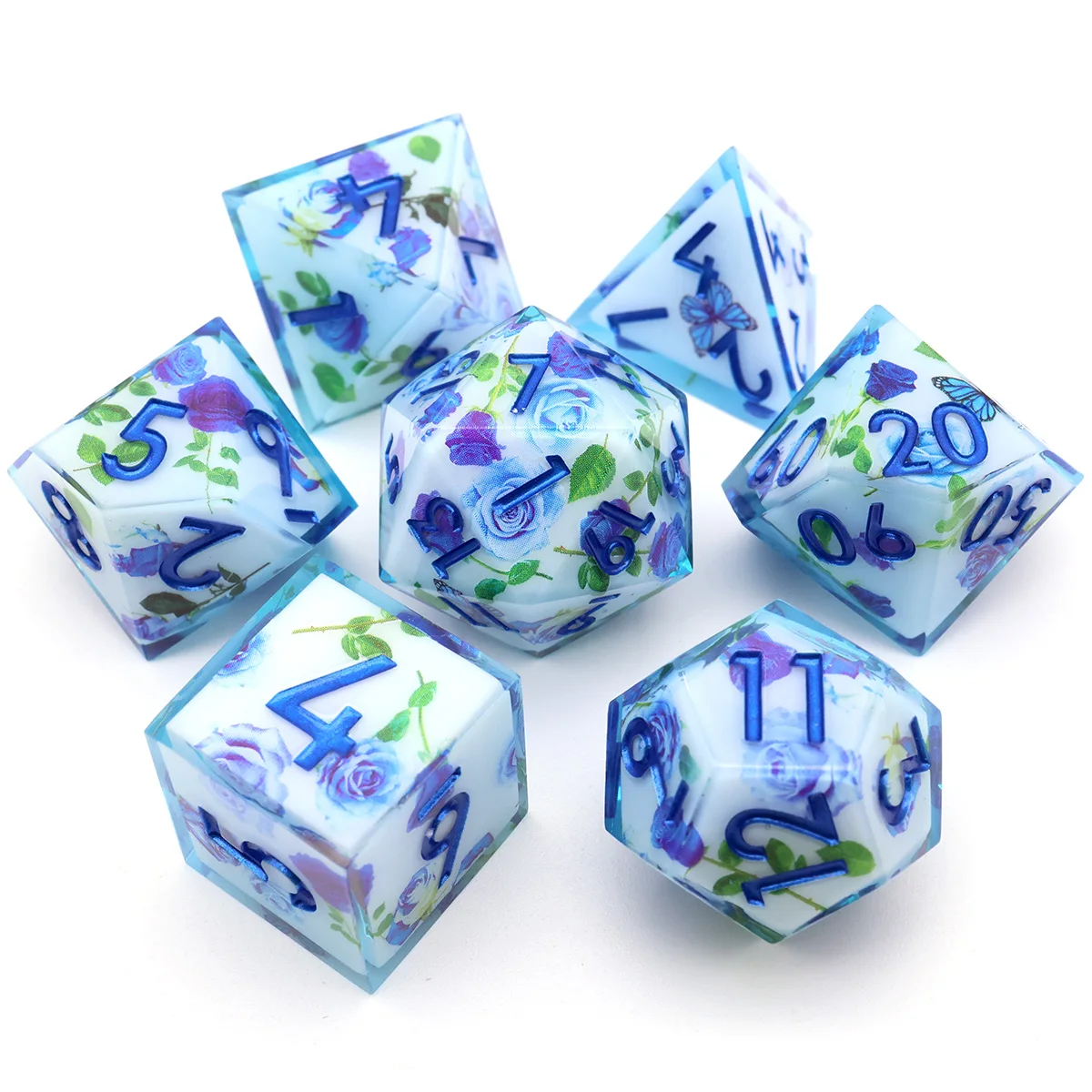 

DND Gift 7 Pieces Set Sharp Edge Dice RPG Dice Resin DND Dice Set For Board Games Role Playing Table Game-L3