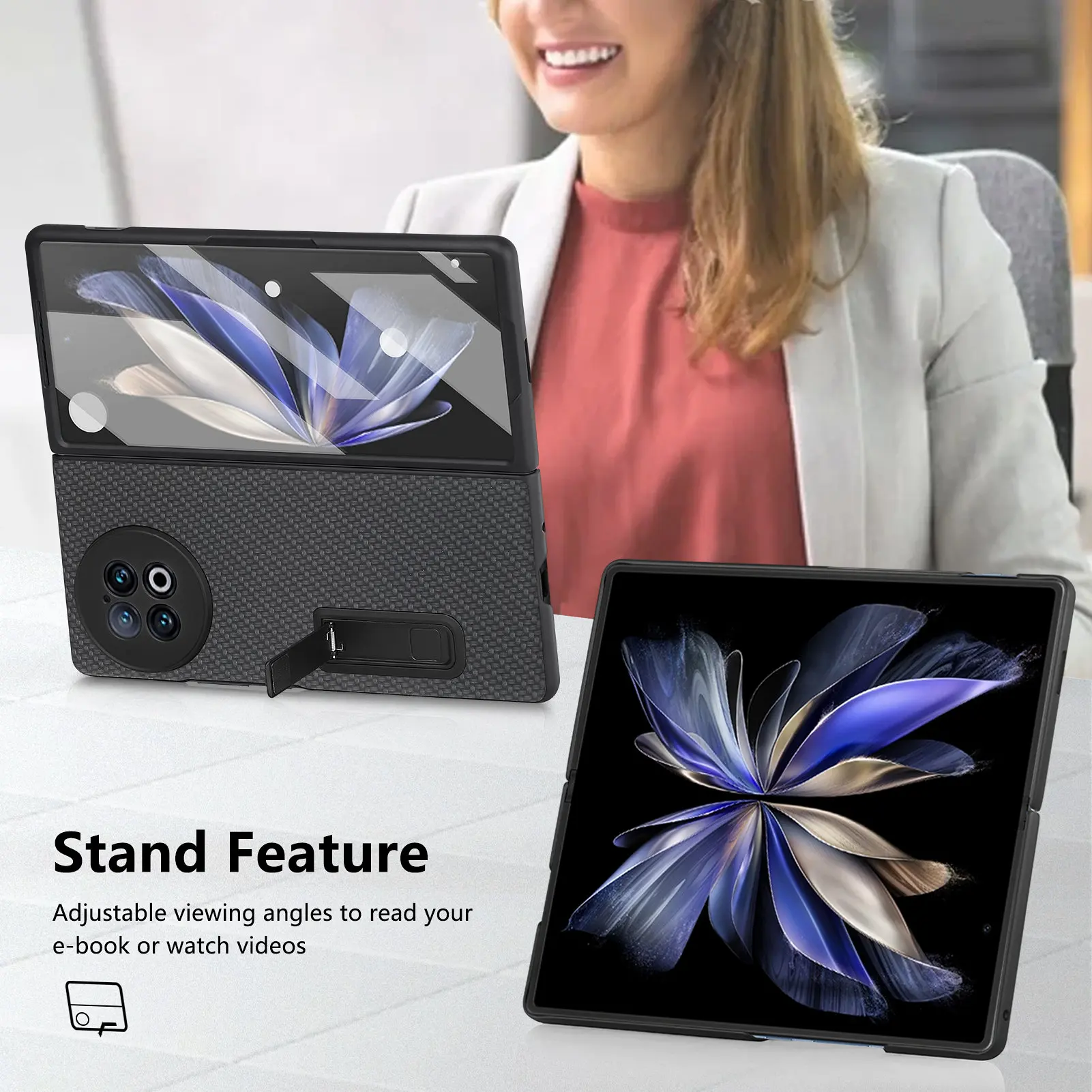 Fiber Texture Folding Screen Phone Case For Vivo X Fold 2 Stand Shockproof With Screen Protector Cover Protection Accessories