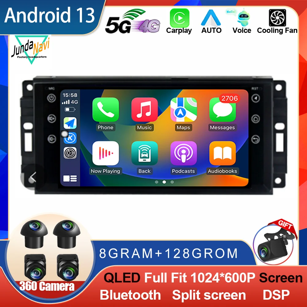 

7" Car Radio Android 14 For Jeep Cherokee Compass Commander Wrangler 300C Dodge Caliber Liberty 2009-2011Carplay Stereo QLED 4G