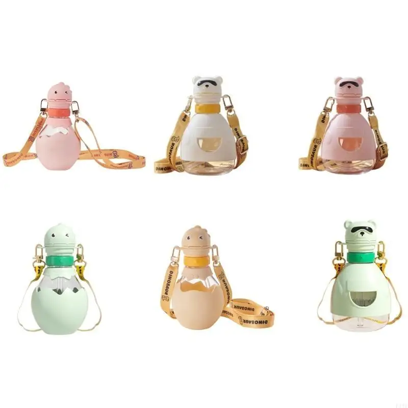 

F19F Safe Baby Drinking Cup 360° Rotating Straw Water Bottle Drinking Training Cup with Shoulder Chain for Boy Girls