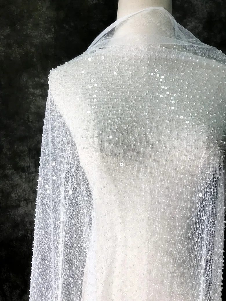 Heavy Industry translucent beaded glitter mesh gauze material fabric wedding dress clothing beaded glitter fabric