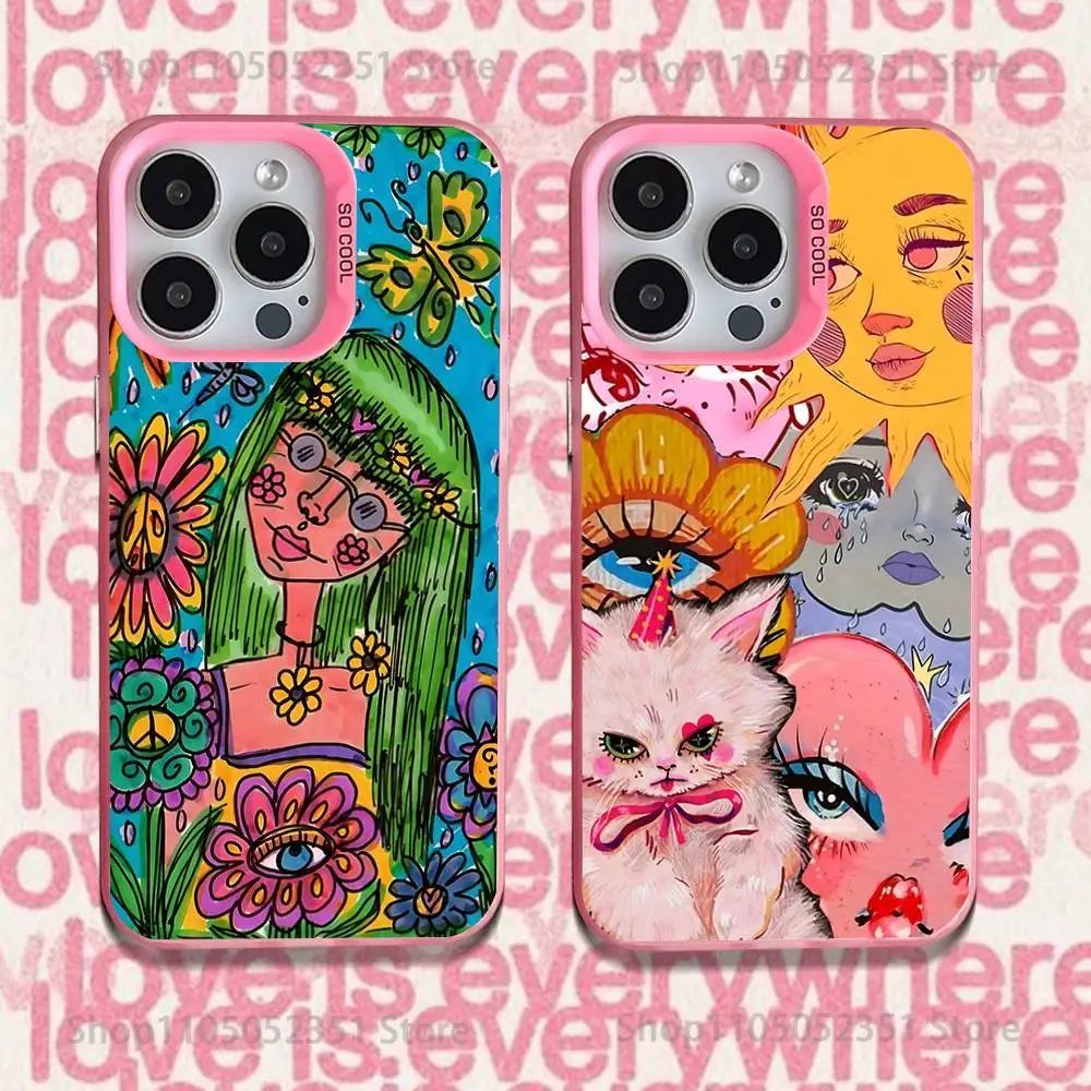 

MaiYaCa Indie Hippie Art Phone Case For iPhone 16,15,14,13,12,11,Pro,XS,Max,Plus,Mini,SE Pink Candy Matte Shockproof Cover