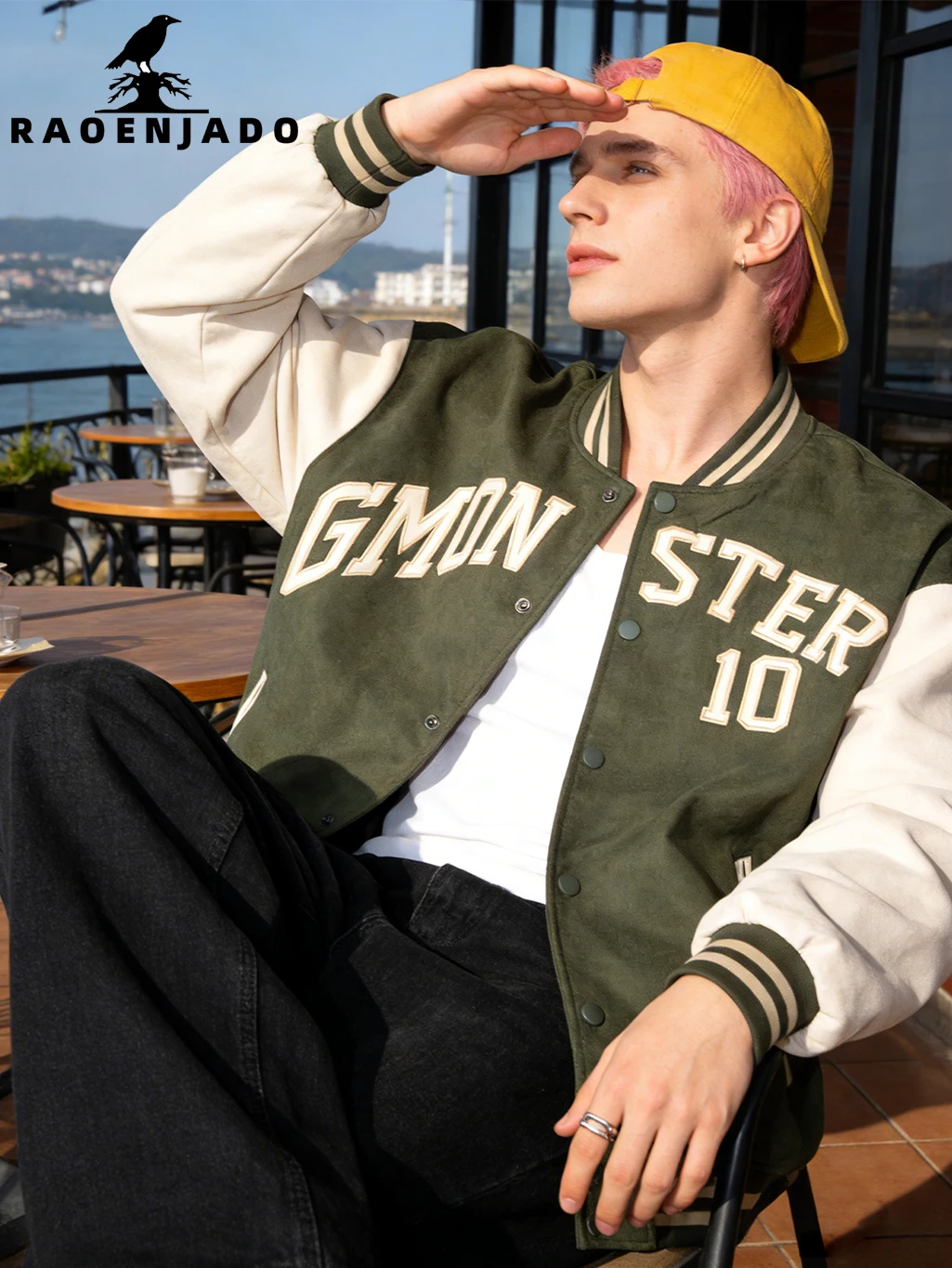 

Men's Faux Leather Jacket Casual Racing Bomber Coat Retro American Baseball Varsity Outerwear Green Fine Embroidery Streetwear