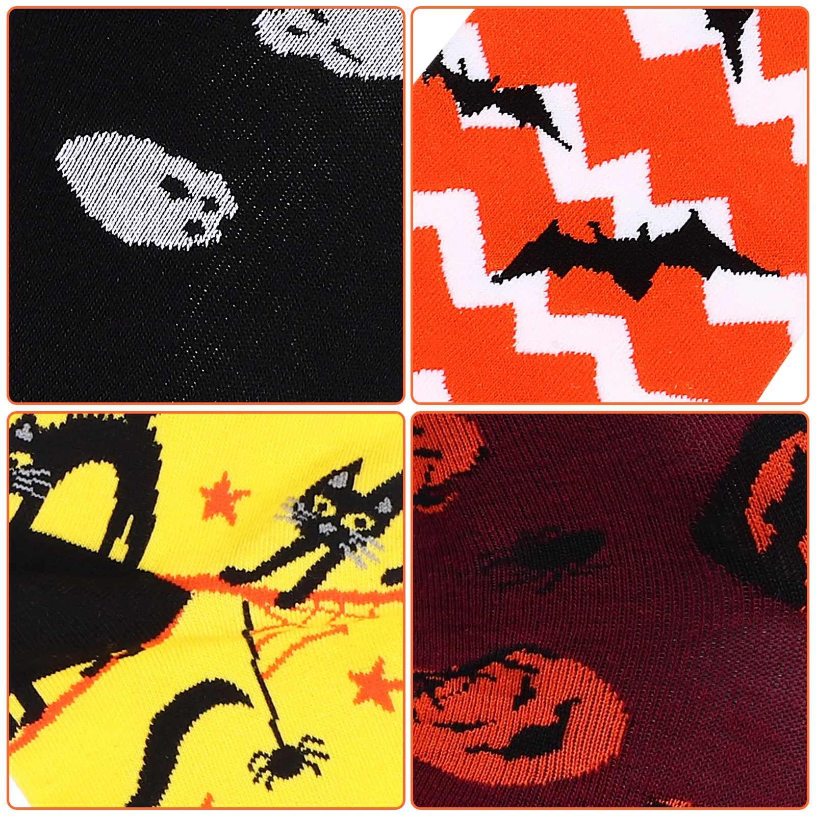 6Pairs Mid-Kalf Halloween Sokken Katoen Ademend Comfortabel Rekbaar Spookachtig Pompoen Patroon Sokken voor Mannen Vrouwen Nieuwigheid Casual