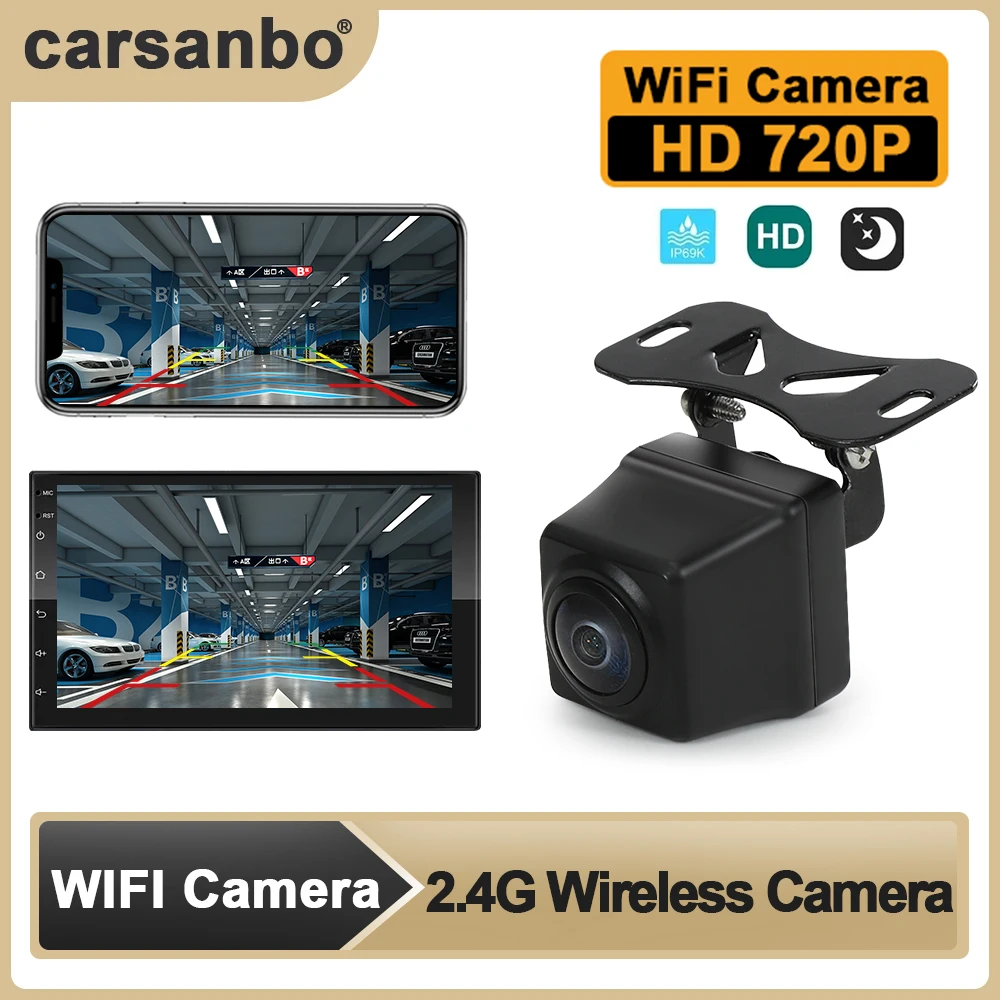 

Carsanbo 2.4G Car Front View Camera 720P HD Night Vision Wireless Camera, Suitable for Android, IOS and Radio Connection 5V USB