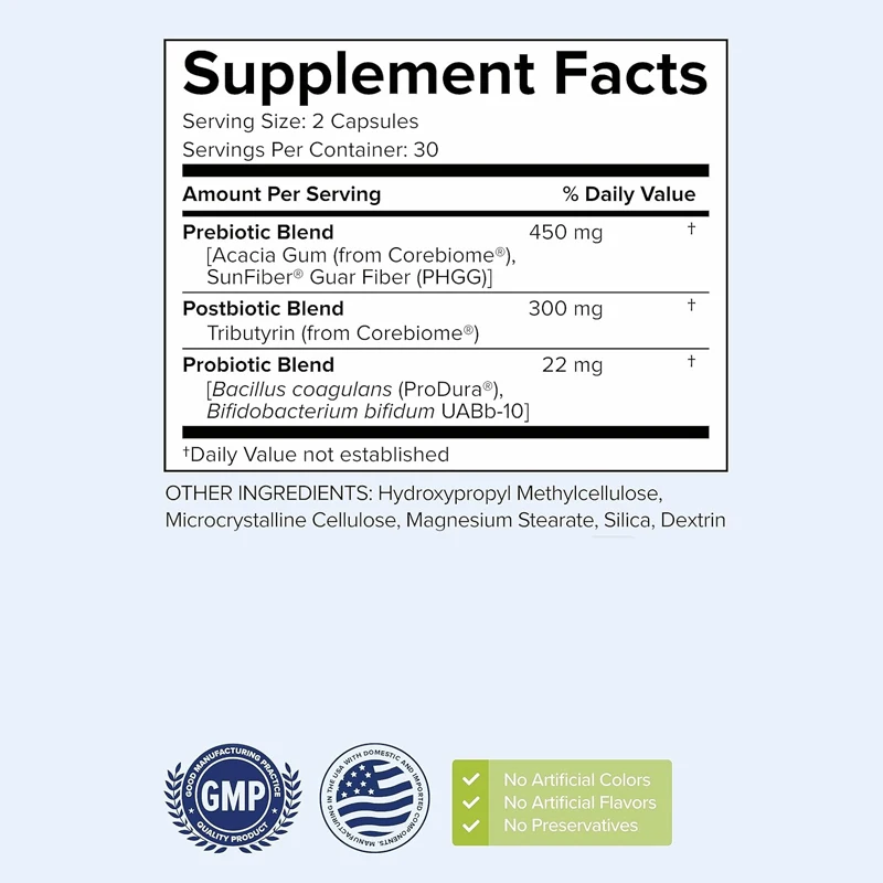 Bio completo 3 probiotici, supporto per la salute intestinale, 60 capsule contenenti Tributyrin coagulante Bacillus Sunsiber