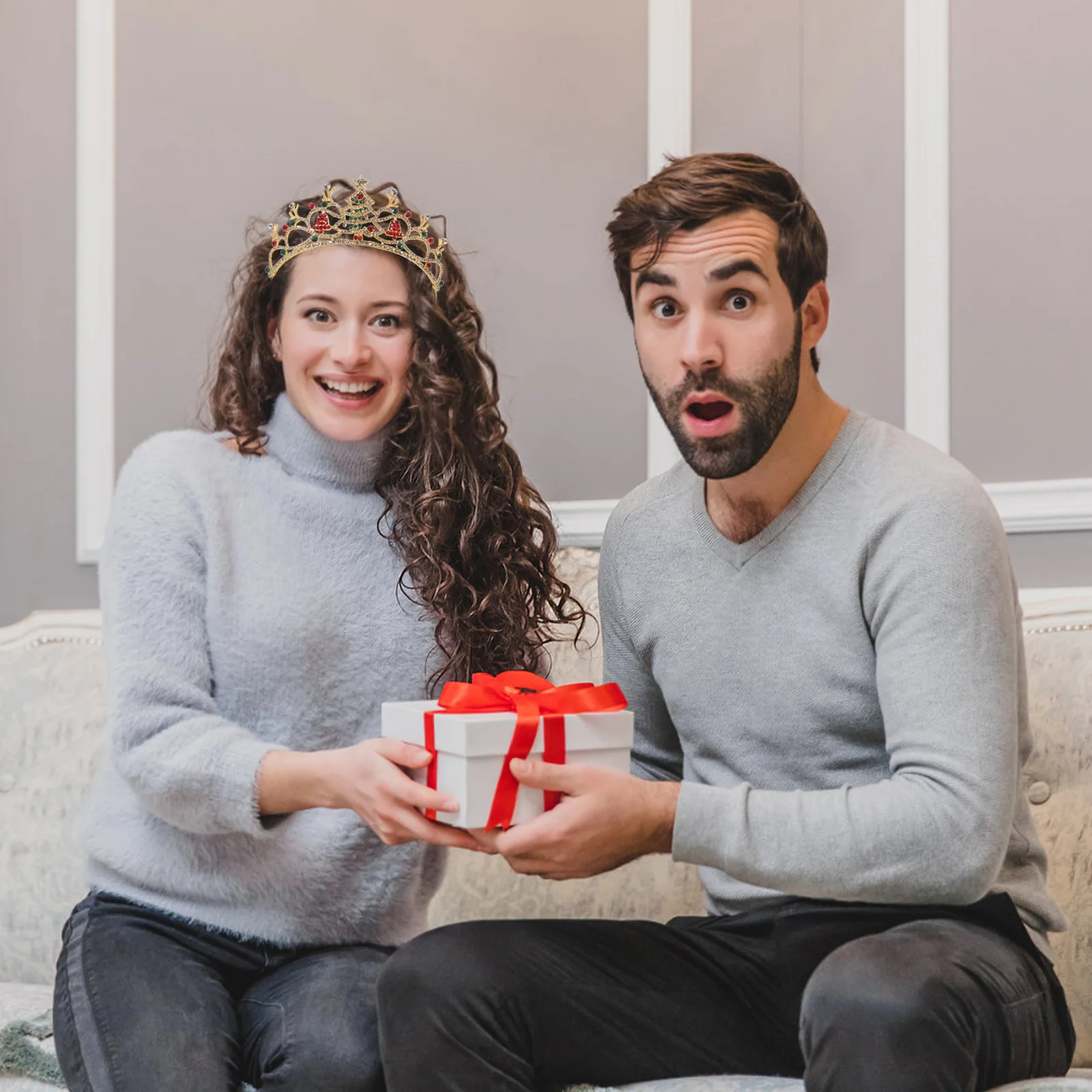 

Christmas Rhinestone Tiara Jeweled Crown Lightweight Xmas Party Headband Holiday Photoshoot Festive Celebration Bling Headpiece