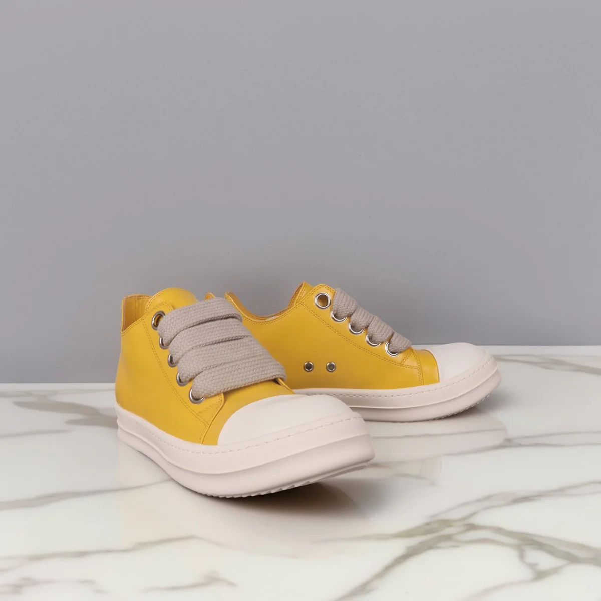 Men's Casual Genuine Leather Shoes Women Low Top Lace-Up Luxury Designer Yellow Orange Sneakers Wide Thick Shoelaces For Autumn