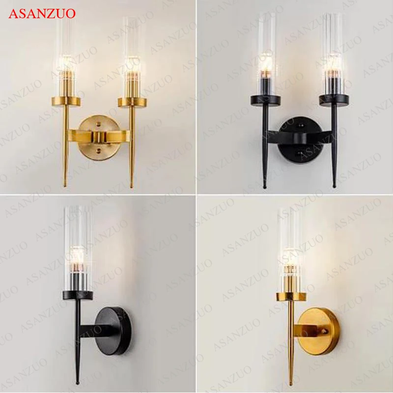 

Glass Wall lamp bedroom Corridor Stairs Bathroom Mirror Light Gold Black home decor wall sconce with E14 LED Bulb