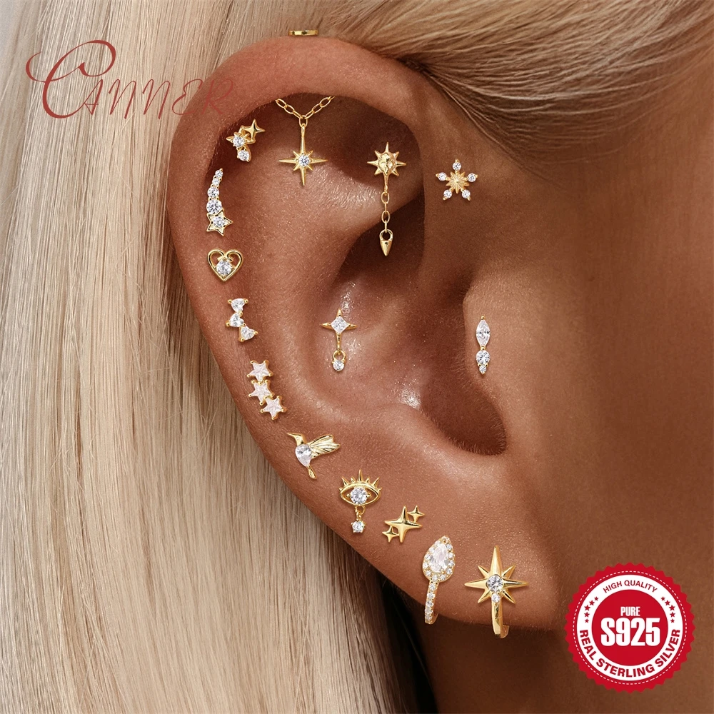 CANNER 925 Sterling Silver Shiny Star Chain Tassel Piercing For Women Dainty Mini Snowflake/Heart Earrings Party Jewelry Gifts