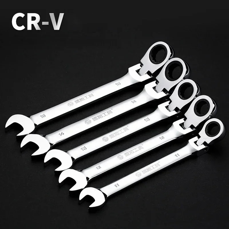 Ratchet Spanner Wrench Set 8-19mm Gear Ring Ratcheting Combination Wrench Kit Metric Flexible Head With Canvas Storage Bag