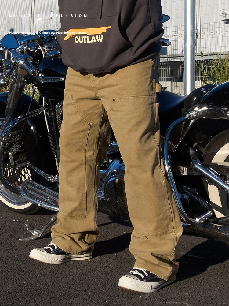 

Large Size Men's Casual Workwear Pants Khaki Color Versatile Loose Fit Mining Logging Straight Leg Trousers for Men And Women