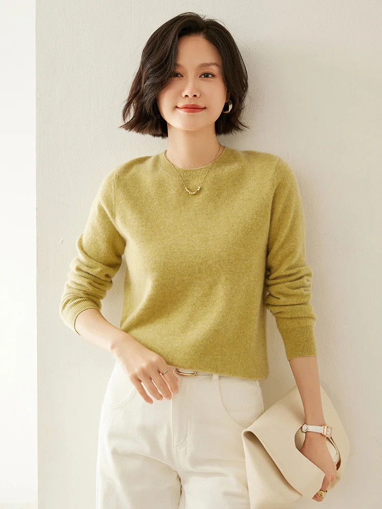 Aliselect Autumn Winter Women Sweater 100% Cashmere Basic O-neck Pullover Solid Casual Cashmere Knitwear Female Grace Clothing